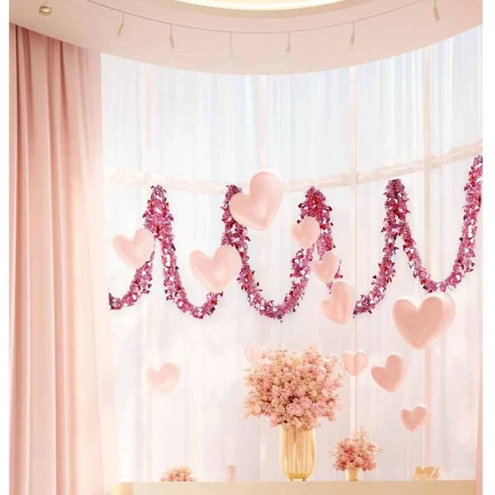 Valentines Garland Decor,50Ft Glitter Tinsel Heart Garland Decorations